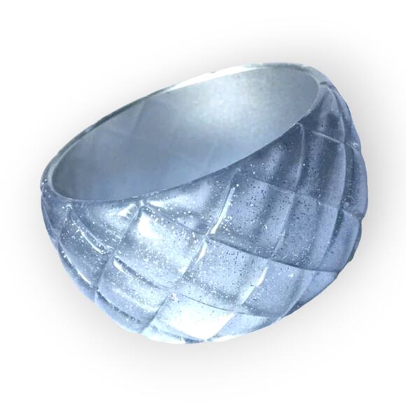 Wide silver plastic bangle bracelet - sparkles, 80s-style - Picture 1 of 9